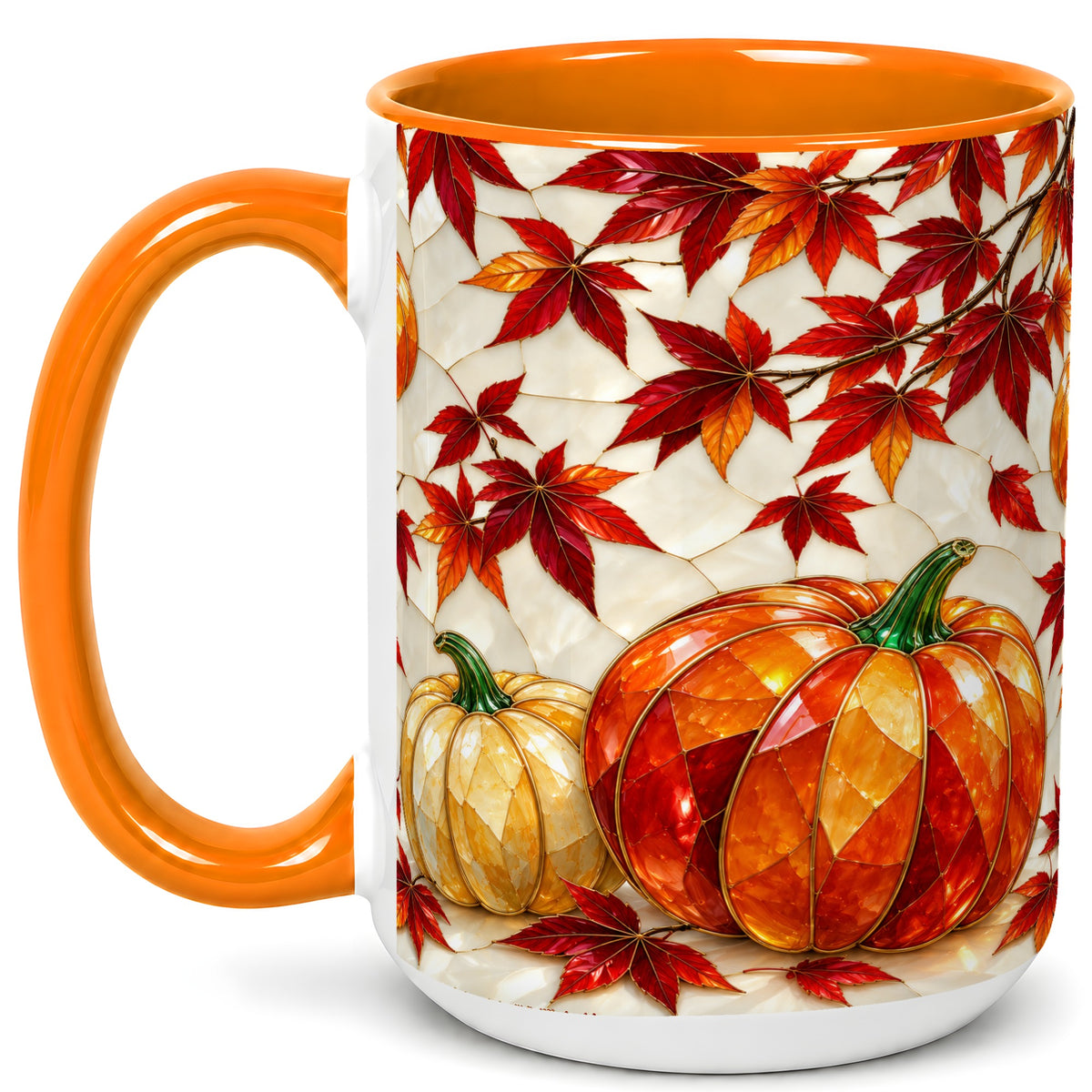 #pl[15oz|Orange] Jeweled Pumpkin Coffee Mug, Autumn Maple Mug, Ceramic Cup