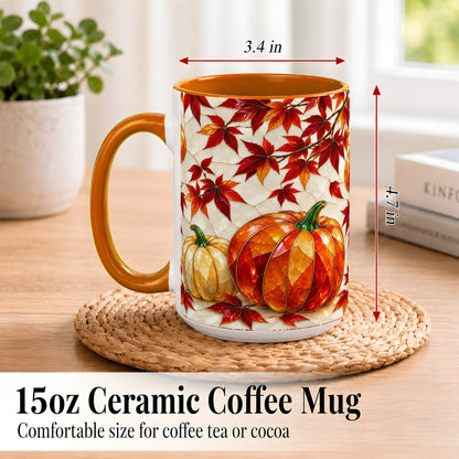 #pl[15oz|Orange] Jeweled Pumpkin Coffee Mug, Autumn Maple Mug, Ceramic Cup