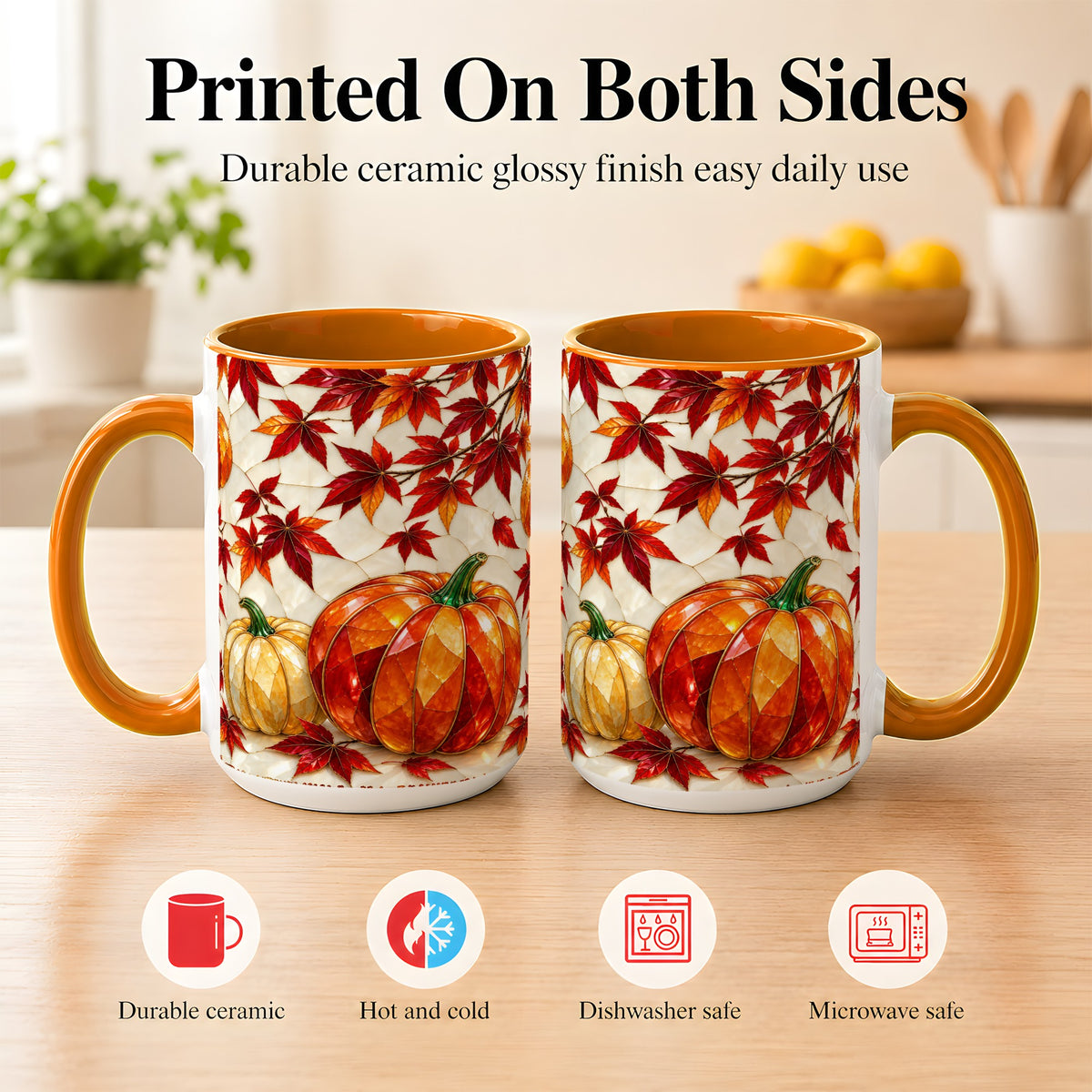 #pl[15oz|Orange] Jeweled Pumpkin Coffee Mug, Autumn Maple Mug, Ceramic Cup