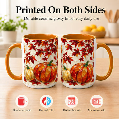 #pl[15oz|Orange] Jeweled Pumpkin Coffee Mug, Autumn Maple Mug, Ceramic Cup