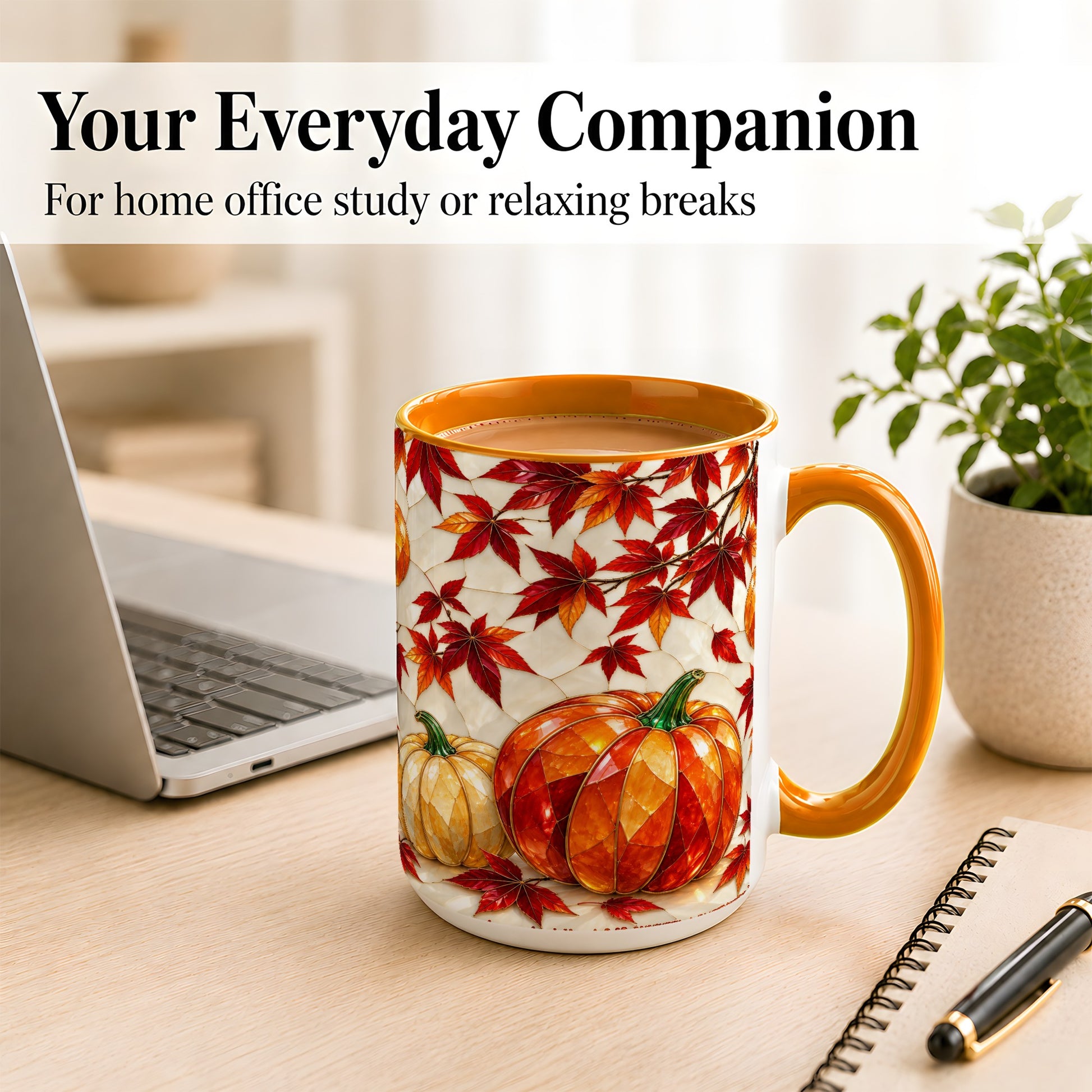 #pl[15oz|Orange] Jeweled Pumpkin Coffee Mug, Autumn Maple Mug, Ceramic Cup