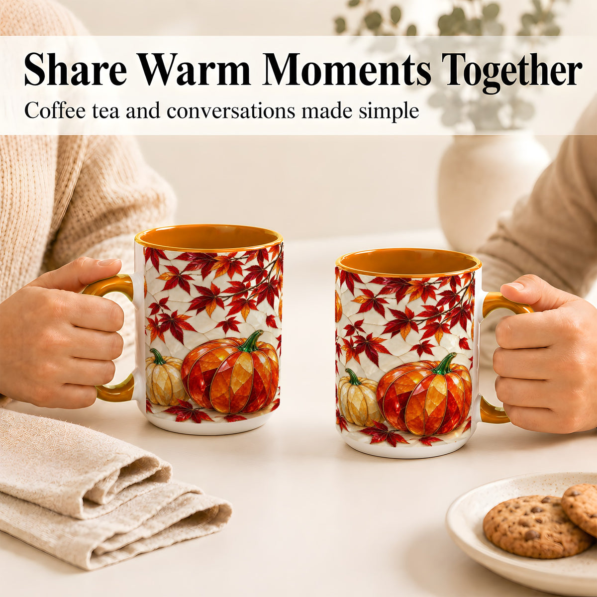 #pl[15oz|Orange] Jeweled Pumpkin Coffee Mug, Autumn Maple Mug, Ceramic Cup