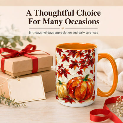 #pl[15oz|Orange] Jeweled Pumpkin Coffee Mug, Autumn Maple Mug, Ceramic Cup