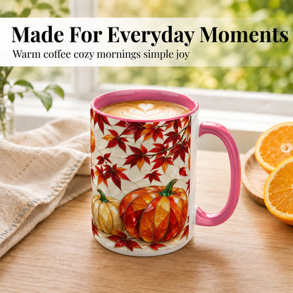 #pl[15oz|Pink] Jeweled Pumpkin Coffee Mug, Autumn Maple Mug, Ceramic Cup