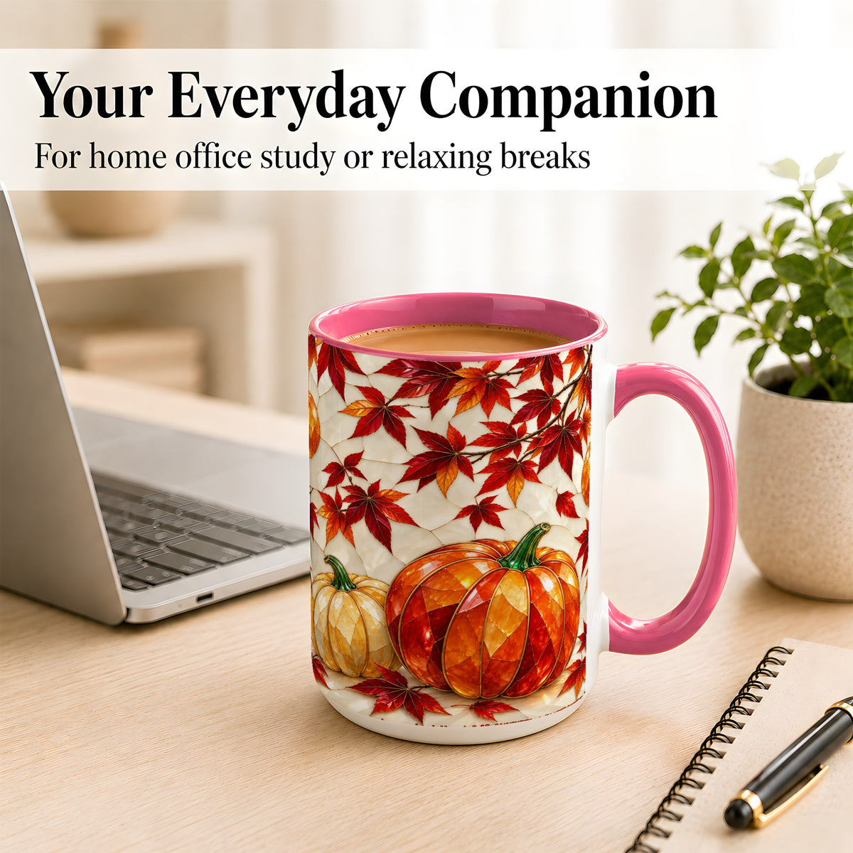 #pl[15oz|Pink] Jeweled Pumpkin Coffee Mug, Autumn Maple Mug, Ceramic Cup