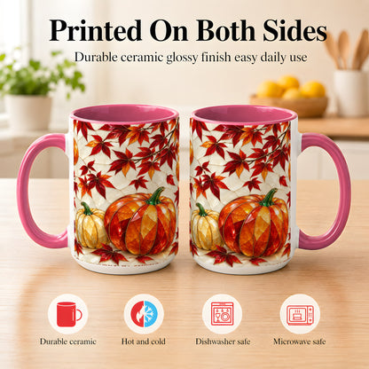#pl[15oz|Pink] Jeweled Pumpkin Coffee Mug, Autumn Maple Mug, Ceramic Cup