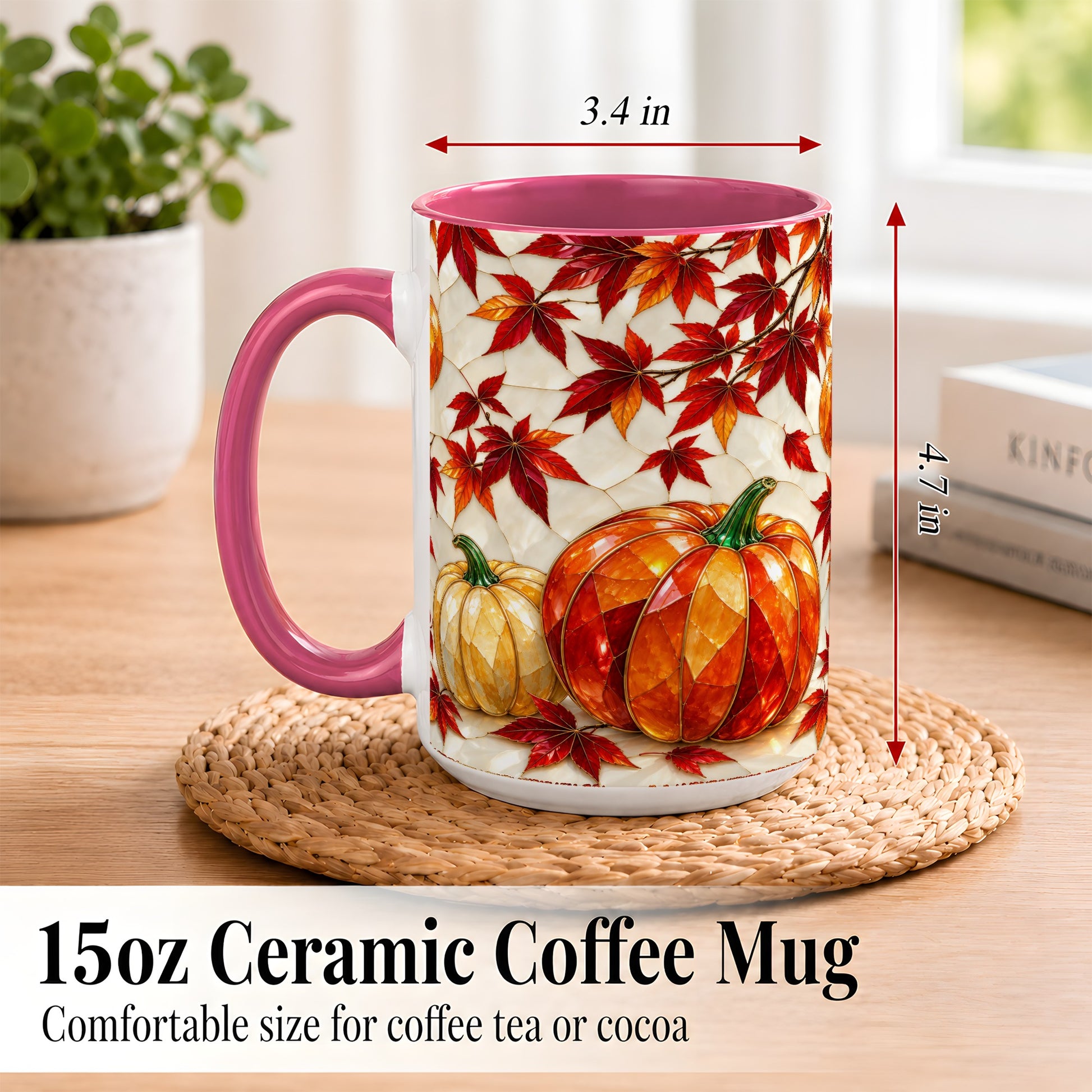 #pl[15oz|Pink] Jeweled Pumpkin Coffee Mug, Autumn Maple Mug, Ceramic Cup