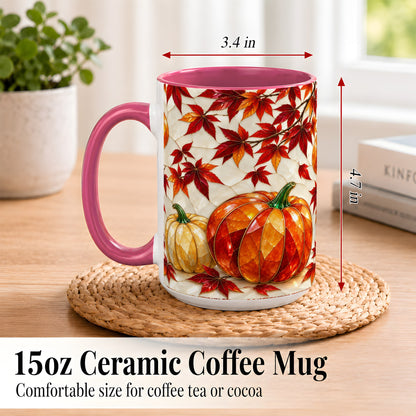 #pl[15oz|Pink] Jeweled Pumpkin Coffee Mug, Autumn Maple Mug, Ceramic Cup