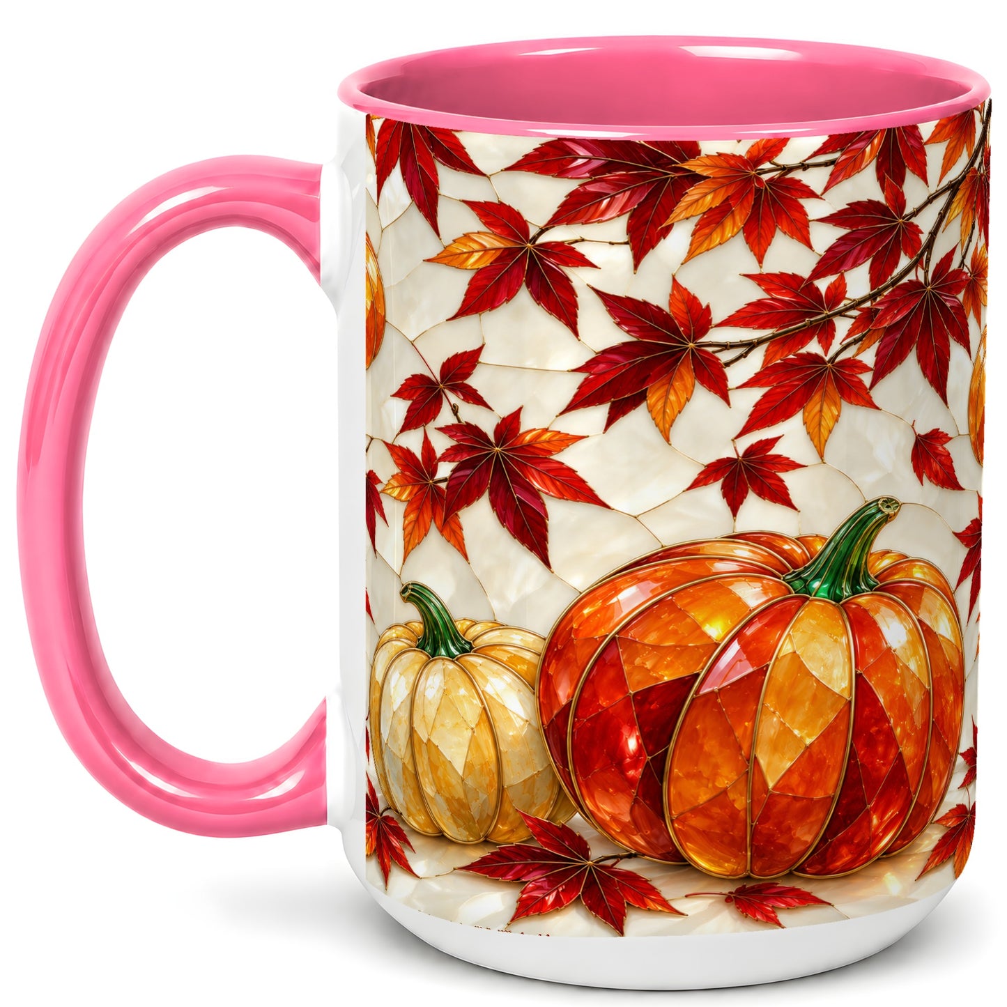 #pl[15oz|Pink] Jeweled Pumpkin Coffee Mug, Autumn Maple Mug, Ceramic Cup