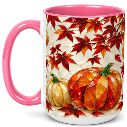 #pl[15oz|Pink] Jeweled Pumpkin Coffee Mug, Autumn Maple Mug, Ceramic Cup