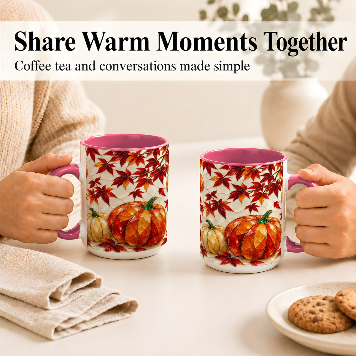 #pl[15oz|Pink] Jeweled Pumpkin Coffee Mug, Autumn Maple Mug, Ceramic Cup