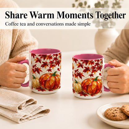 #pl[15oz|Pink] Jeweled Pumpkin Coffee Mug, Autumn Maple Mug, Ceramic Cup