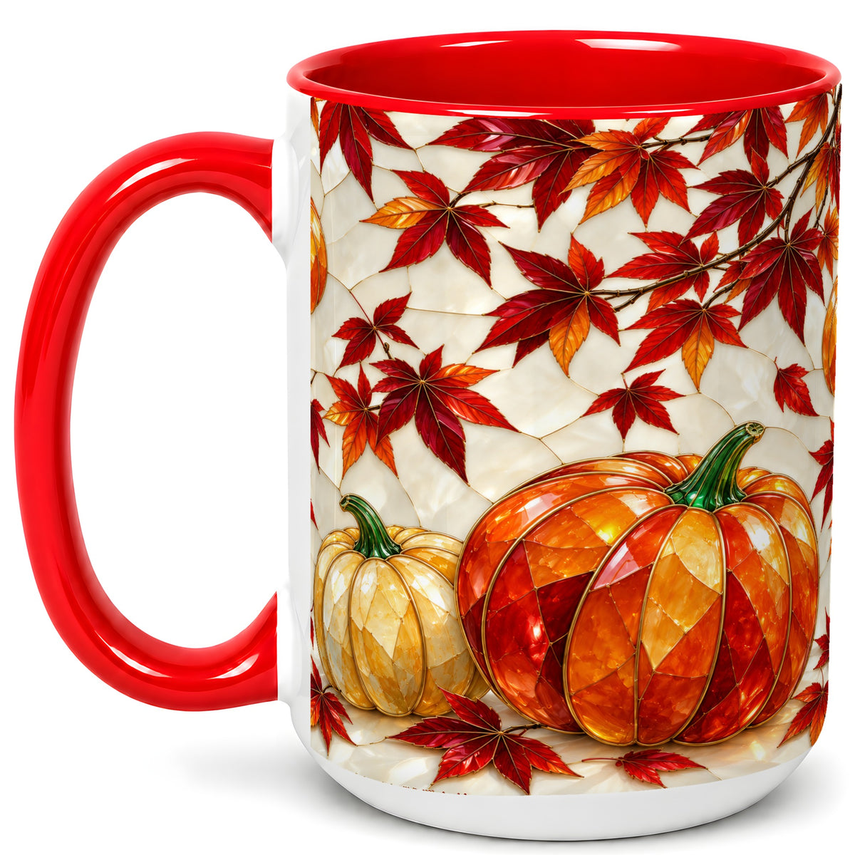 #pl[15oz|Red] Jeweled Pumpkin Coffee Mug, Autumn Maple Mug, Ceramic Cup