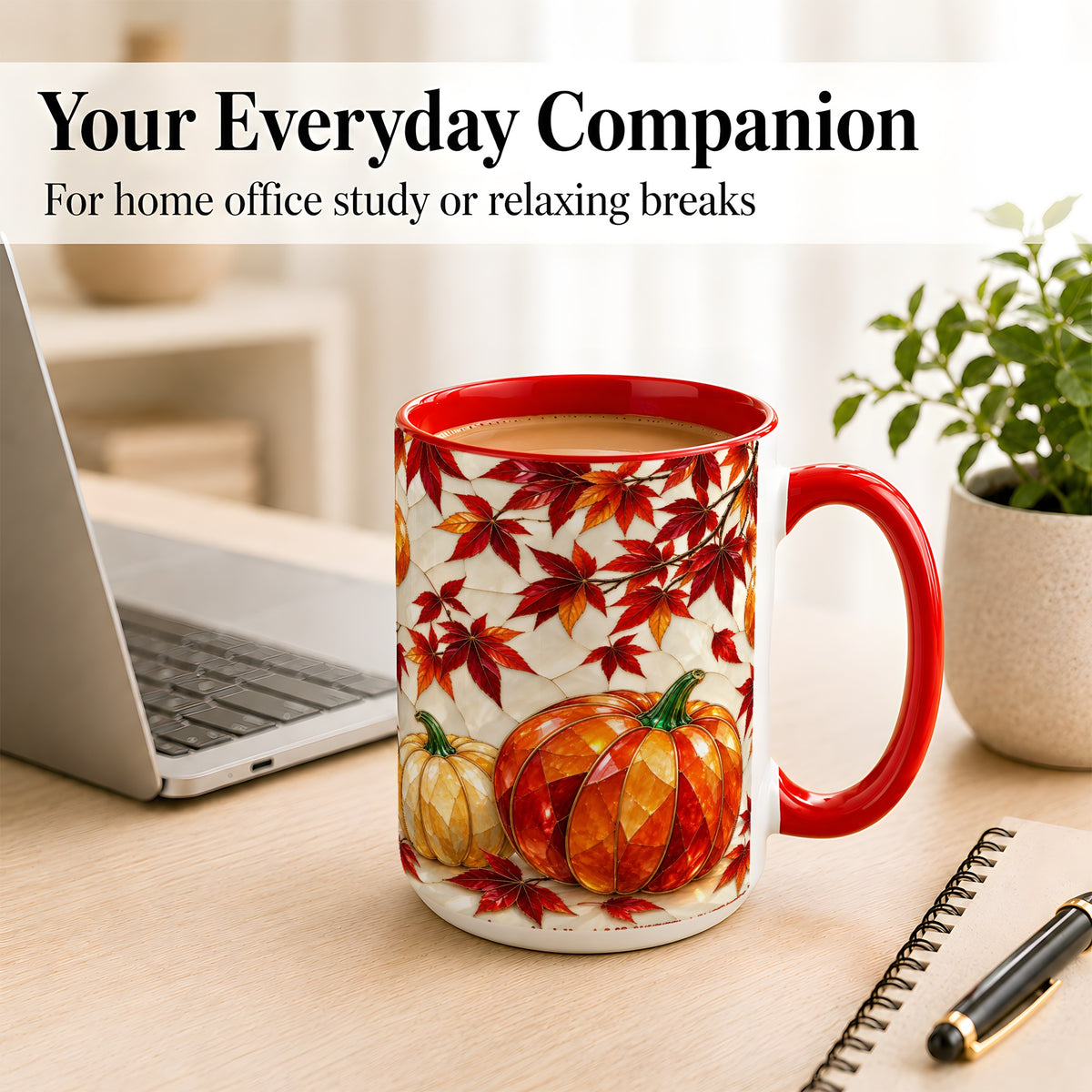 #pl[15oz|Red] Jeweled Pumpkin Coffee Mug, Autumn Maple Mug, Ceramic Cup