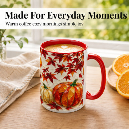 #pl[15oz|Red] Jeweled Pumpkin Coffee Mug, Autumn Maple Mug, Ceramic Cup