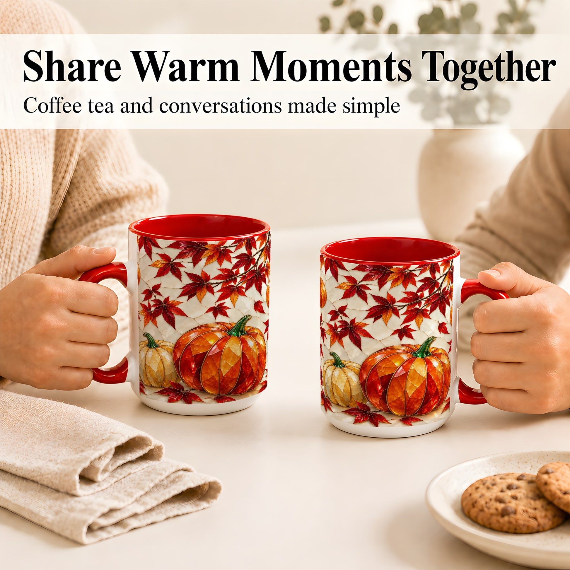 #pl[15oz|Red] Jeweled Pumpkin Coffee Mug, Autumn Maple Mug, Ceramic Cup