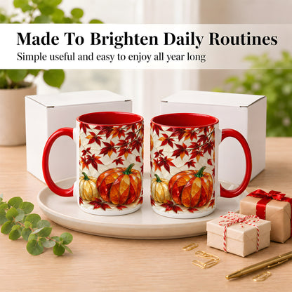 #pl[15oz|Red] Jeweled Pumpkin Coffee Mug, Autumn Maple Mug, Ceramic Cup