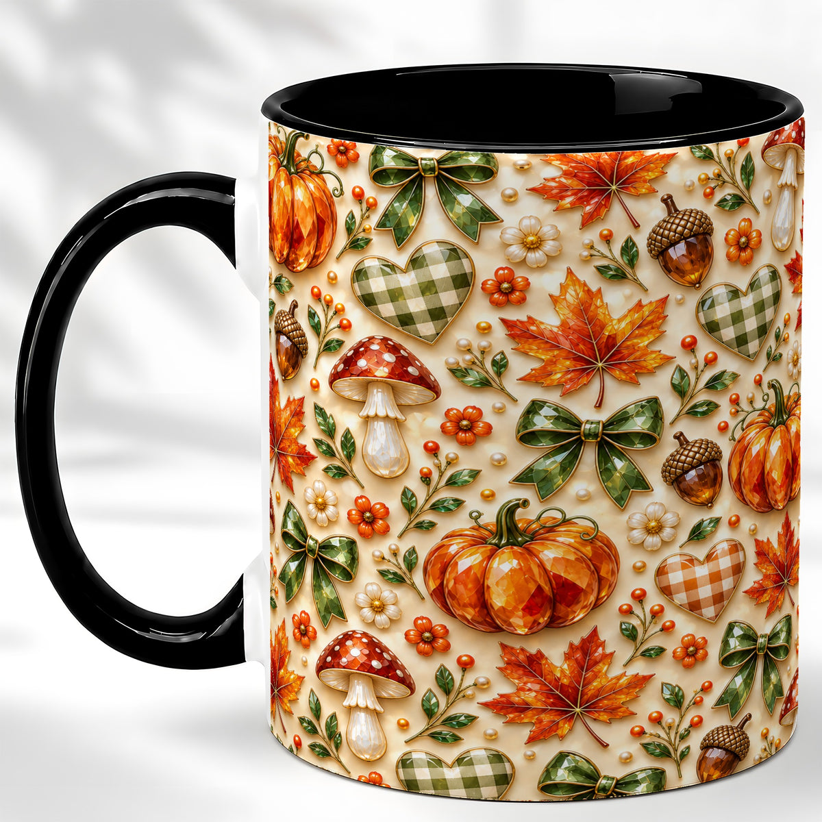 #pl[11oz|Black] Fall Woodland Coffee Mug, Pumpkin Mushroom Mug, Ceramic Cup