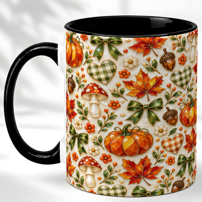 #pl[11oz|Black] Faceted Fall Coffee Mug, Pumpkin Maple Mug, Ceramic Cup
