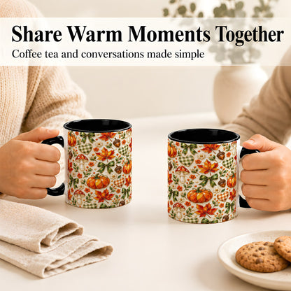 #pl[11oz|Black] Faceted Fall Coffee Mug, Pumpkin Maple Mug, Ceramic Cup