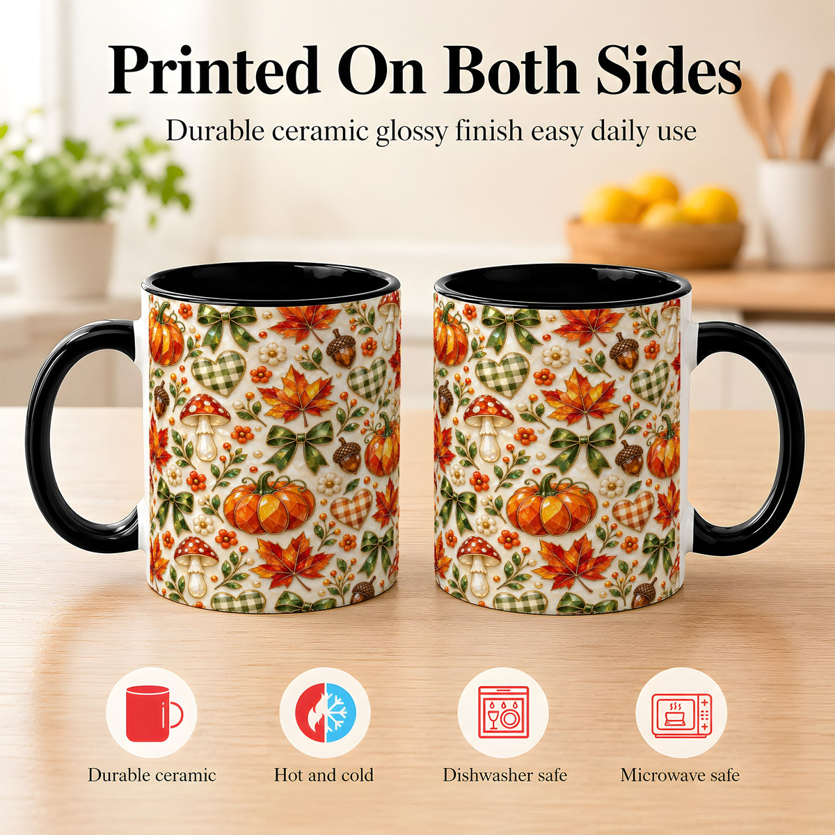 #pl[11oz|Black] Faceted Fall Coffee Mug, Pumpkin Maple Mug, Ceramic Cup