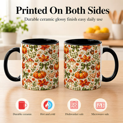 #pl[11oz|Black] Faceted Fall Coffee Mug, Pumpkin Maple Mug, Ceramic Cup