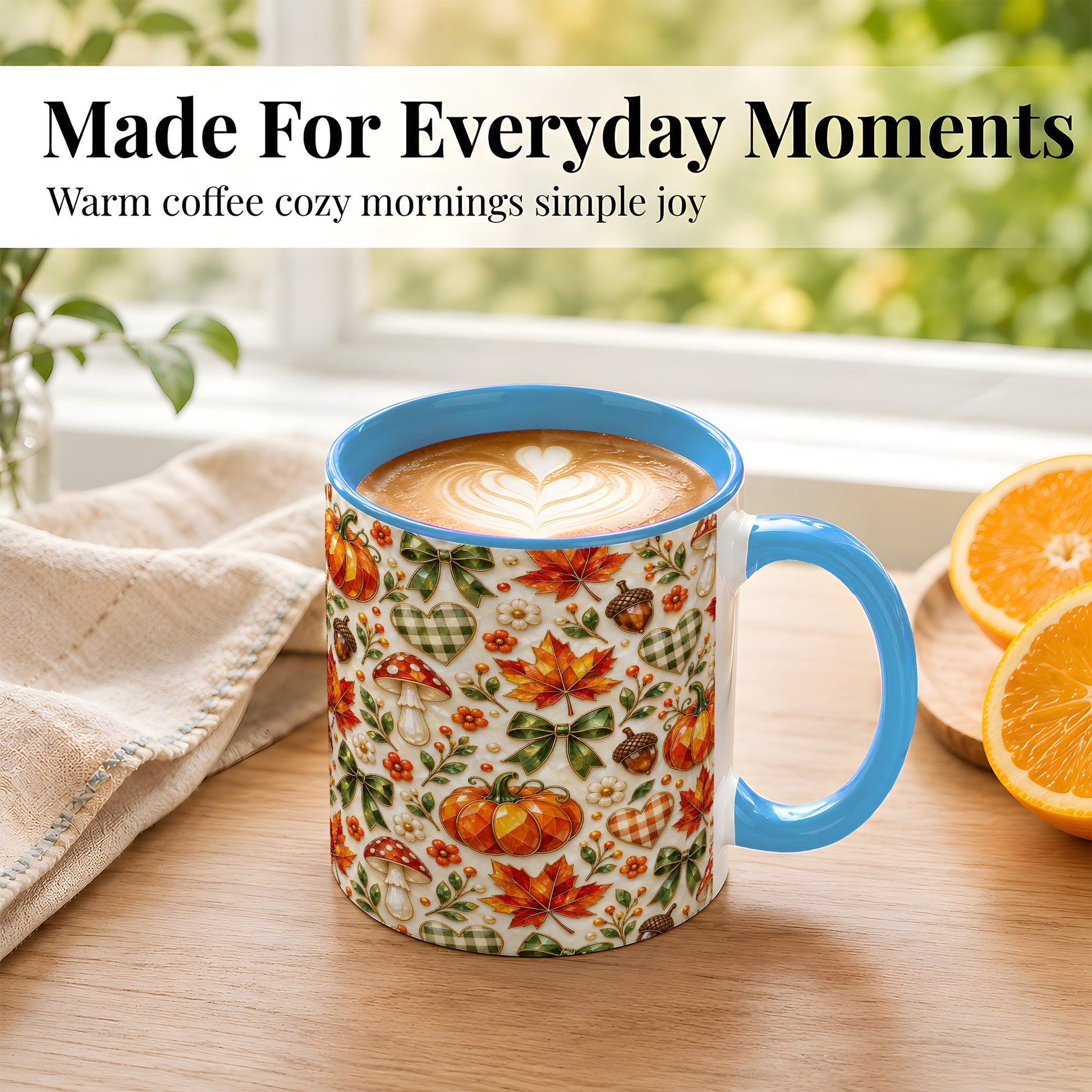 #pl[11oz|Blue] Faceted Fall Coffee Mug, Pumpkin Maple Mug, Ceramic Cup