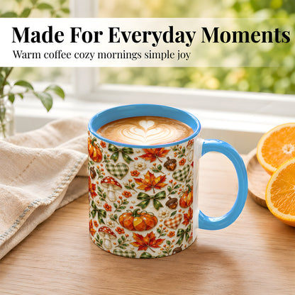 #pl[11oz|Blue] Faceted Fall Coffee Mug, Pumpkin Maple Mug, Ceramic Cup