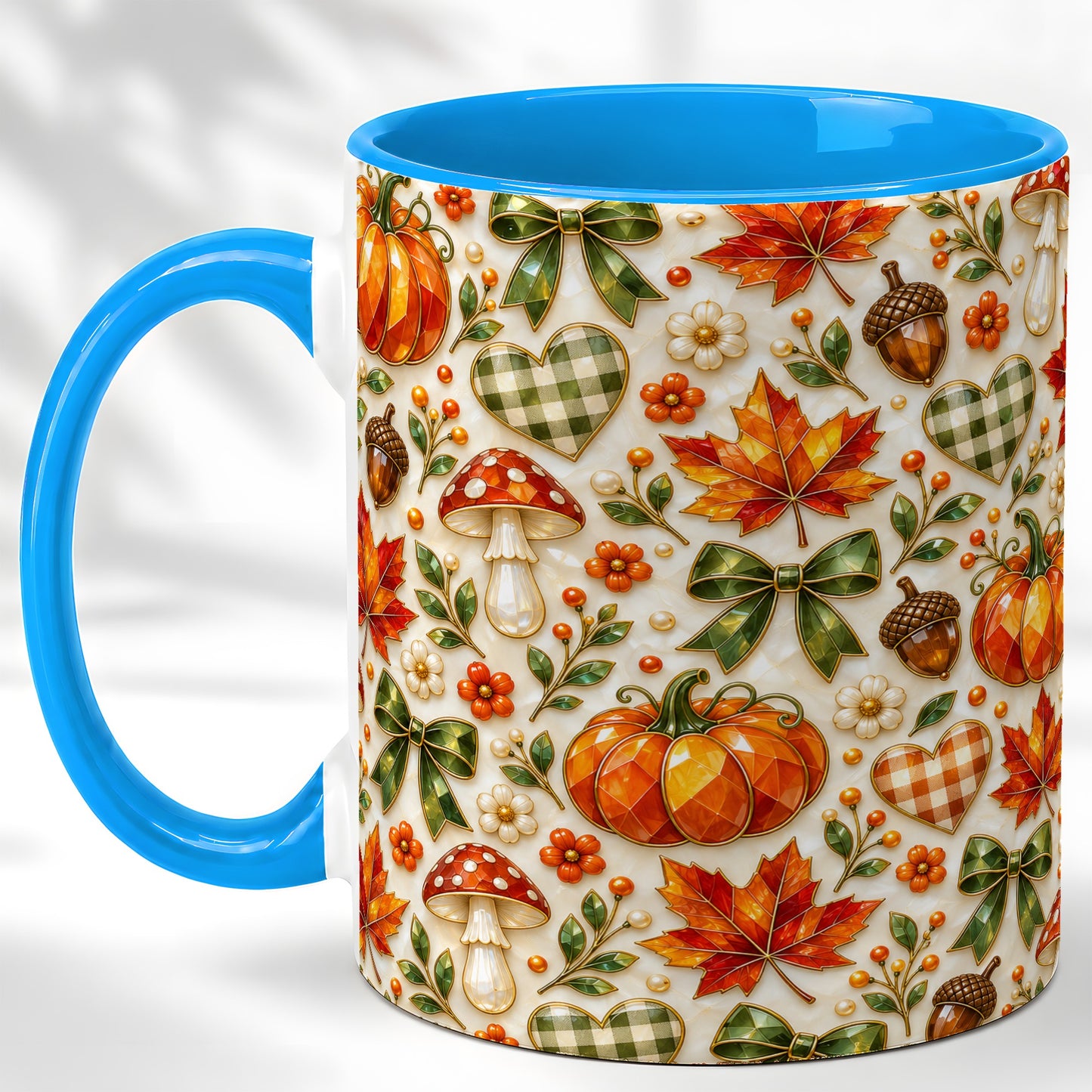 #pl[11oz|Blue] Faceted Fall Coffee Mug, Pumpkin Maple Mug, Ceramic Cup