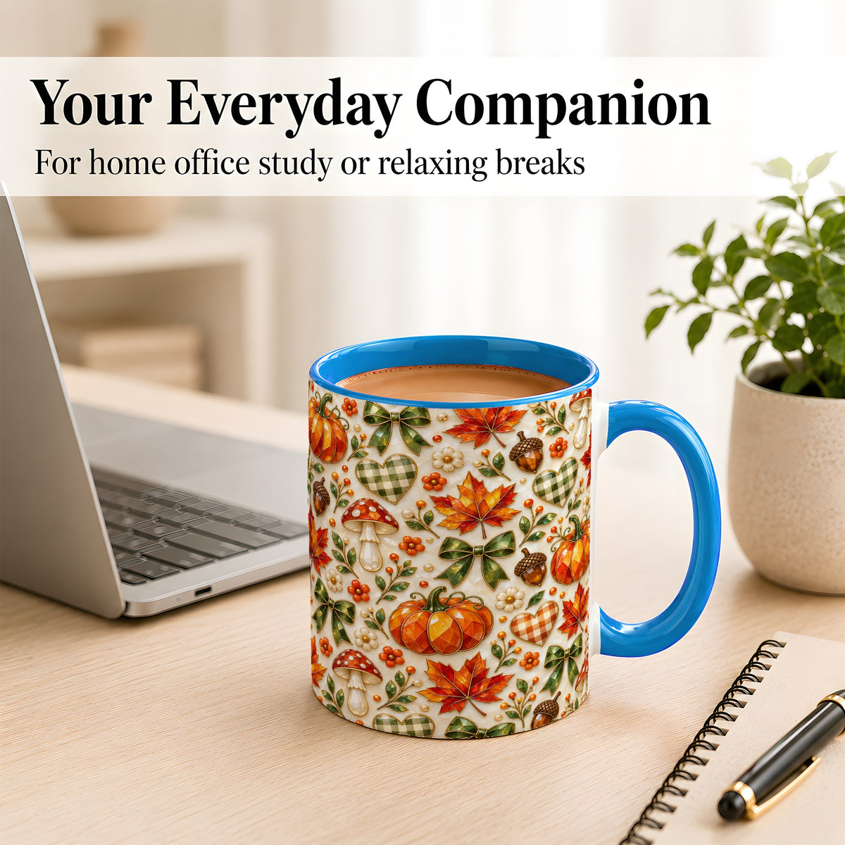 #pl[11oz|Blue] Faceted Fall Coffee Mug, Pumpkin Maple Mug, Ceramic Cup