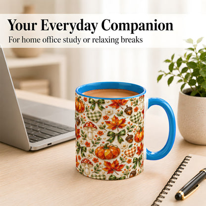 #pl[11oz|Blue] Faceted Fall Coffee Mug, Pumpkin Maple Mug, Ceramic Cup