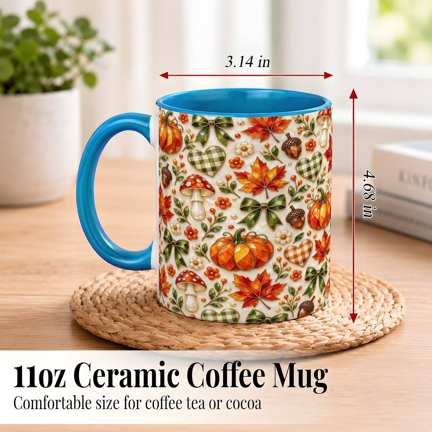 #pl[11oz|Blue] Faceted Fall Coffee Mug, Pumpkin Maple Mug, Ceramic Cup