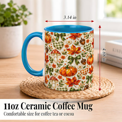 #pl[11oz|Blue] Faceted Fall Coffee Mug, Pumpkin Maple Mug, Ceramic Cup