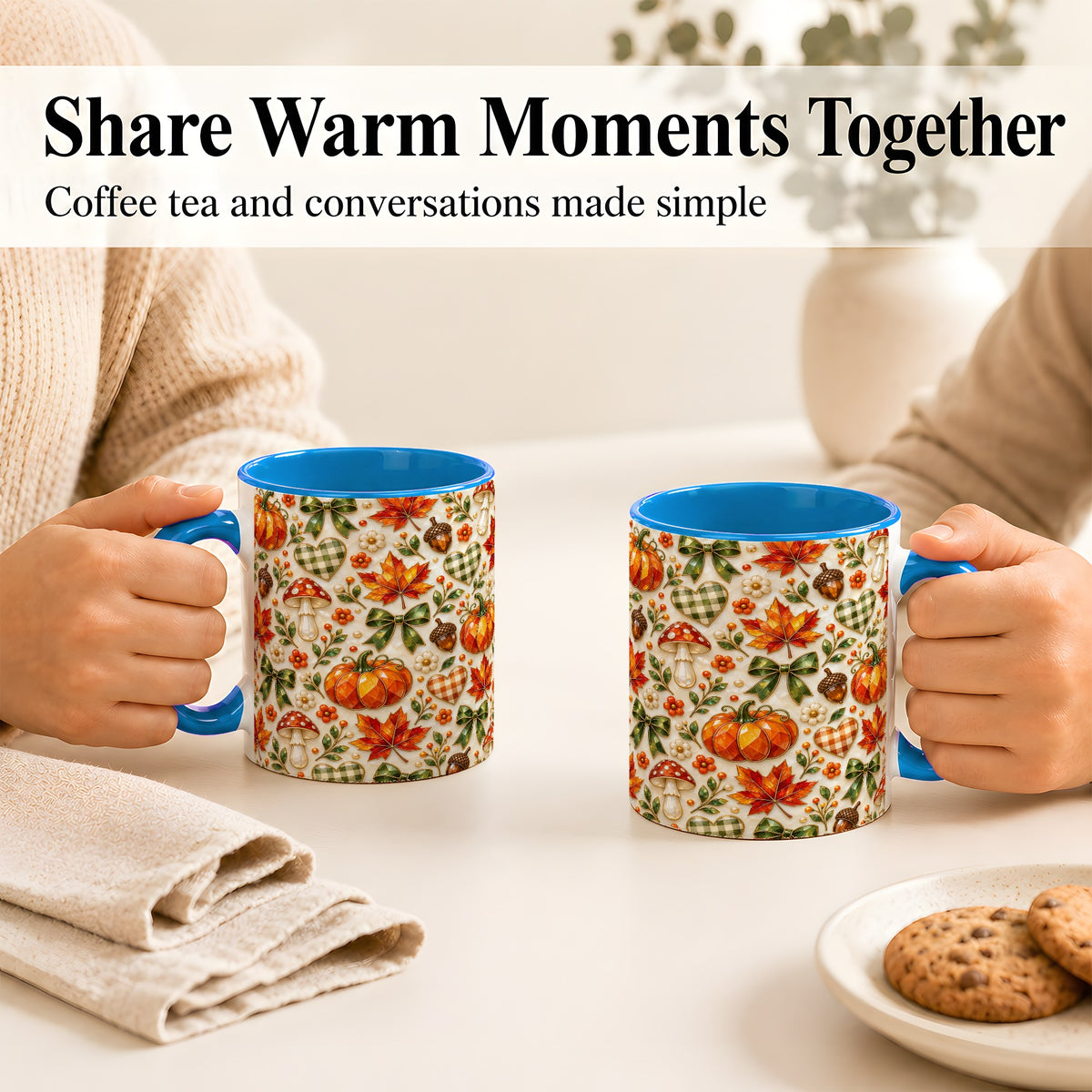 #pl[11oz|Blue] Faceted Fall Coffee Mug, Pumpkin Maple Mug, Ceramic Cup