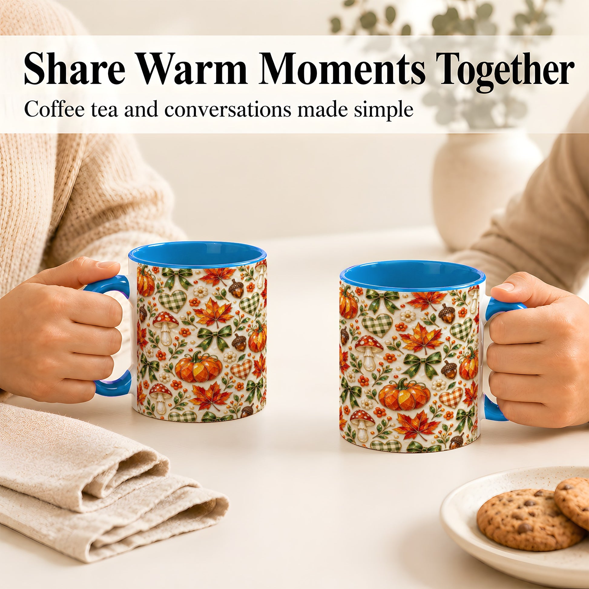 #pl[11oz|Blue] Faceted Fall Coffee Mug, Pumpkin Maple Mug, Ceramic Cup