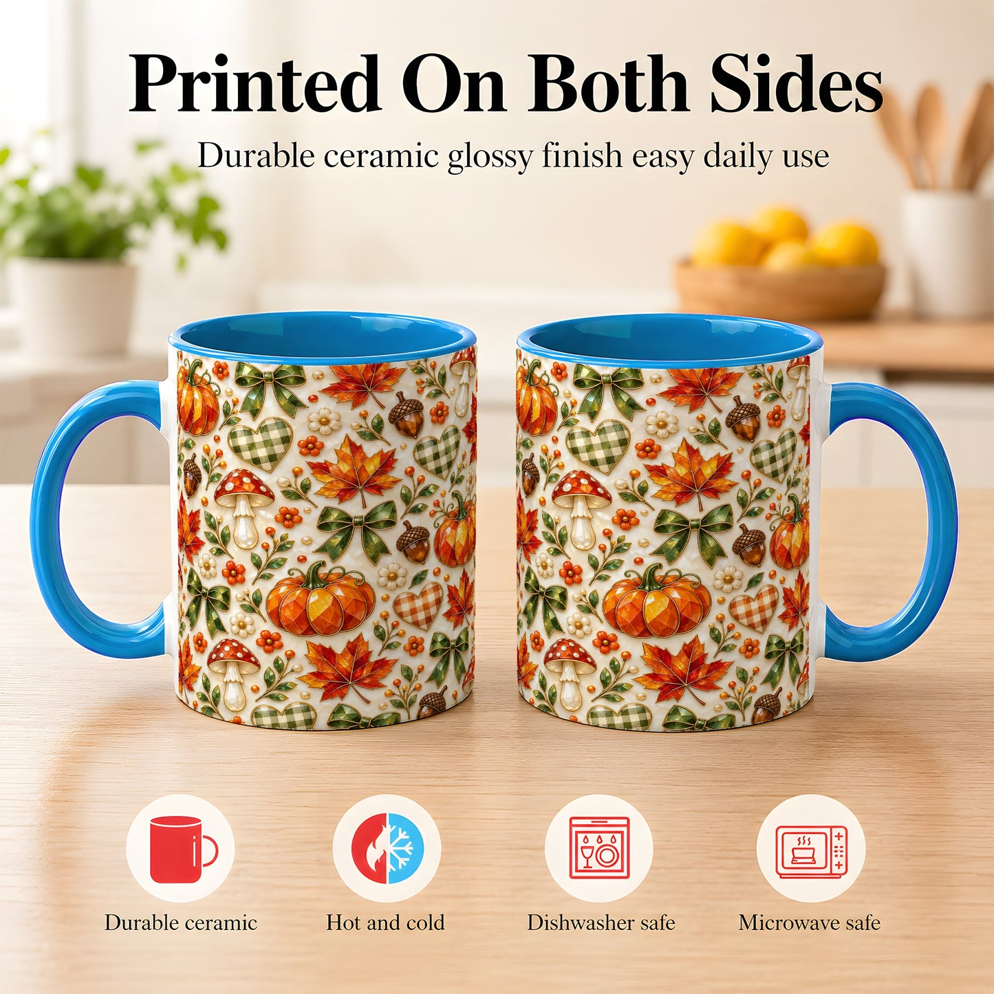 #pl[11oz|Blue] Faceted Fall Coffee Mug, Pumpkin Maple Mug, Ceramic Cup