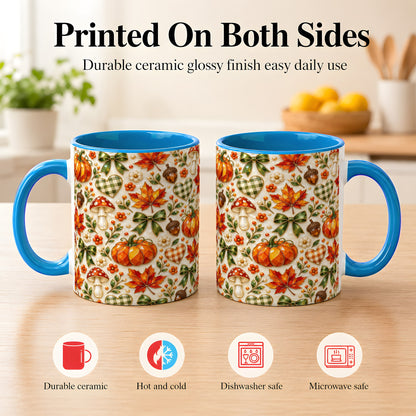 #pl[11oz|Blue] Faceted Fall Coffee Mug, Pumpkin Maple Mug, Ceramic Cup