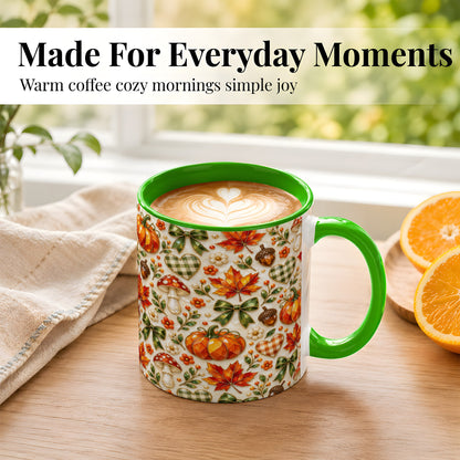 #pl[11oz|Green] Faceted Fall Coffee Mug, Pumpkin Maple Mug, Ceramic Cup