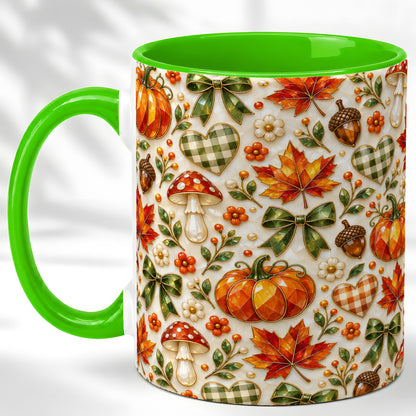 #pl[11oz|Green] Faceted Fall Coffee Mug, Pumpkin Maple Mug, Ceramic Cup