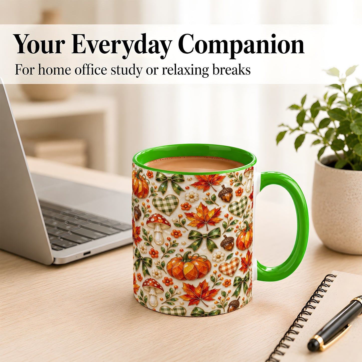 #pl[11oz|Green] Faceted Fall Coffee Mug, Pumpkin Maple Mug, Ceramic Cup