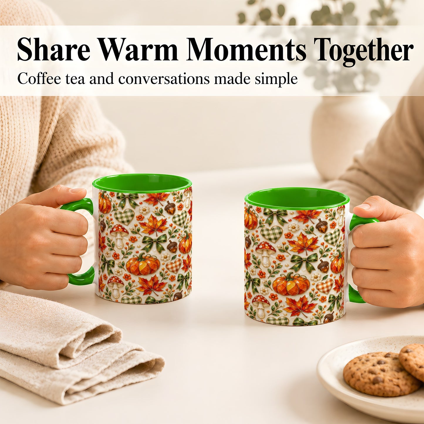 #pl[11oz|Green] Faceted Fall Coffee Mug, Pumpkin Maple Mug, Ceramic Cup