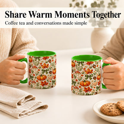#pl[11oz|Green] Faceted Fall Coffee Mug, Pumpkin Maple Mug, Ceramic Cup