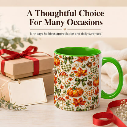 #pl[11oz|Green] Faceted Fall Coffee Mug, Pumpkin Maple Mug, Ceramic Cup