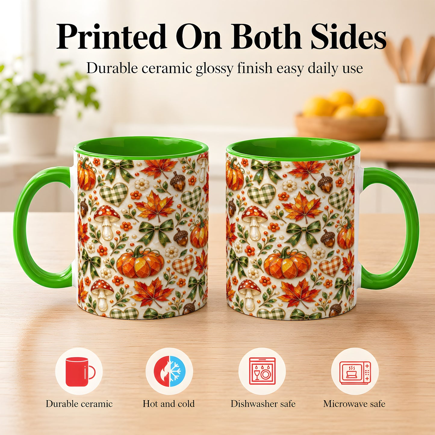 #pl[11oz|Green] Faceted Fall Coffee Mug, Pumpkin Maple Mug, Ceramic Cup