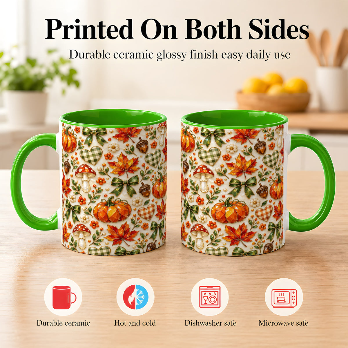 #pl[11oz|Green] Faceted Fall Coffee Mug, Pumpkin Maple Mug, Ceramic Cup