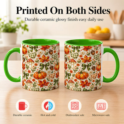 #pl[11oz|Green] Faceted Fall Coffee Mug, Pumpkin Maple Mug, Ceramic Cup