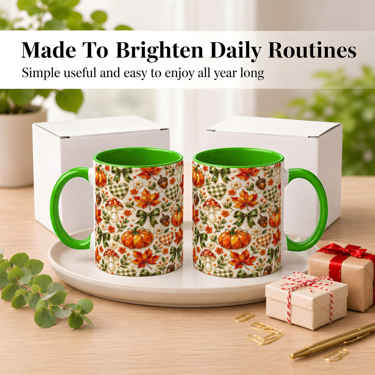 #pl[11oz|Green] Faceted Fall Coffee Mug, Pumpkin Maple Mug, Ceramic Cup