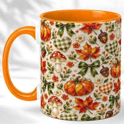 #pl[11oz|Orange] Faceted Fall Coffee Mug, Pumpkin Maple Mug, Ceramic Cup