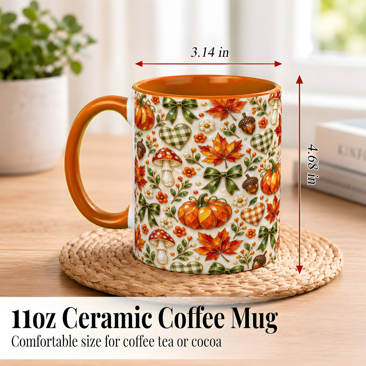 #pl[11oz|Orange] Faceted Fall Coffee Mug, Pumpkin Maple Mug, Ceramic Cup