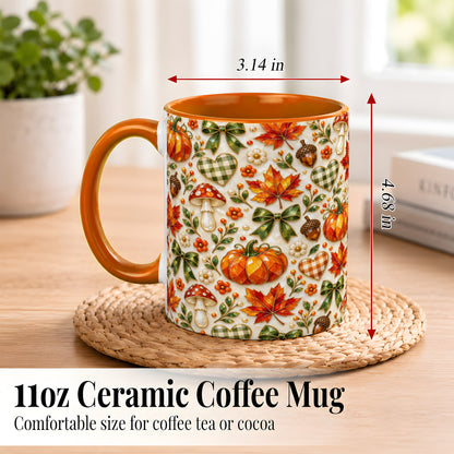 #pl[11oz|Orange] Faceted Fall Coffee Mug, Pumpkin Maple Mug, Ceramic Cup